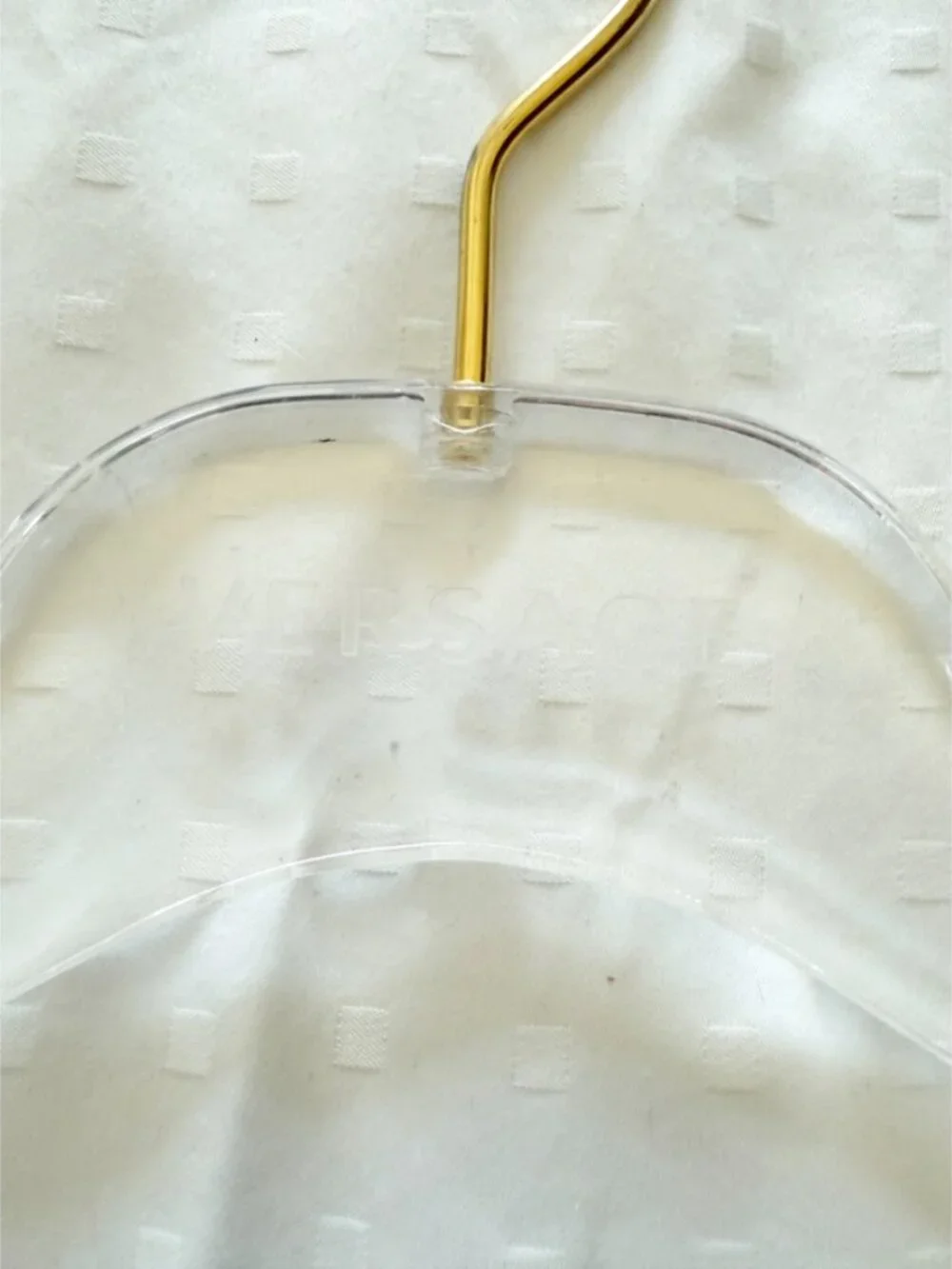 VERSACE Valplastick Clear Acrylic Patented Hanger w/ Gold Hardware 15.7”